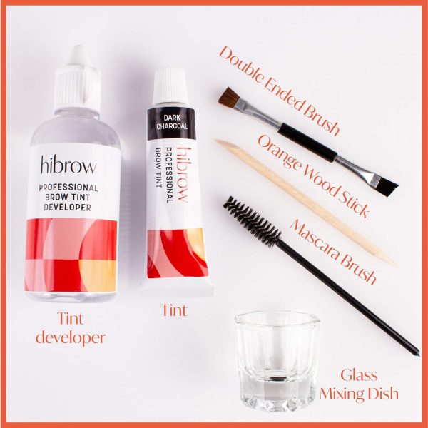 ⁦Hi Brow Professional Tinting Kit - Eyebrow Dye Full Size Set - 15ml Tint, 50ml Tint Developer, Glass Mixing Dish, Dual End Brush, Mascara Wand, Orange Wood Stick (Dark Charcoal)⁩ - الصورة ⁦2⁩