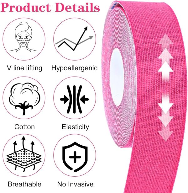 ⁦Hepiide 2 Pcs Wrinkles Face Patches,Face Stickers Neck Eye Do-uble Ch-in Lift V Shape Refill Tapes Thin Skin Care,High Ela-s-tic-ity Wr-i-nk-le Patches Tape Face Skin Lifting Tape (Pink)⁩ - الصورة ⁦3⁩