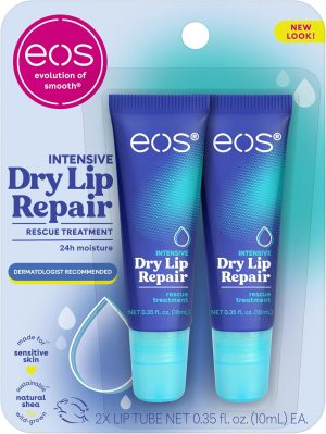 eos The Hero Lip Repair, Extra Dry Lip Treatment, 24HR Moisture, Natural Strawberry Extract, 0.35 fl oz, 2 Count (Pack of 1)