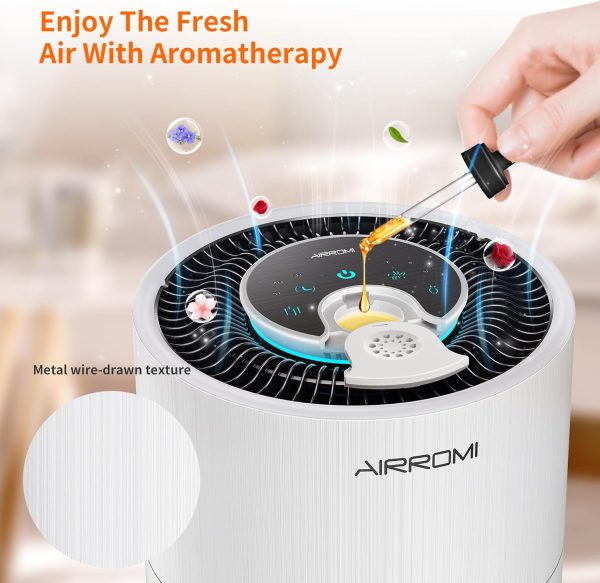 ⁦AIRROMI Air Purifier for Bedroom with HEPA 3-in-1 Filter, Pet Air Purifier for Home Cat Pee Smell, Covers Upto 990 Ft², Quiet 360° intake Air Cleaner for pet hair,allergies,Dust,Smoke A2001 White⁩ - الصورة ⁦4⁩