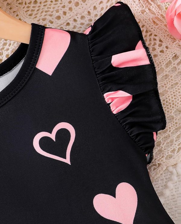 ⁦VeryNew Girls Ruffle Sleeve Dress A-Line Skater Kids Cute Cat Casual Dresses Summer Sundress for 4-8 Years⁩ - الصورة ⁦5⁩