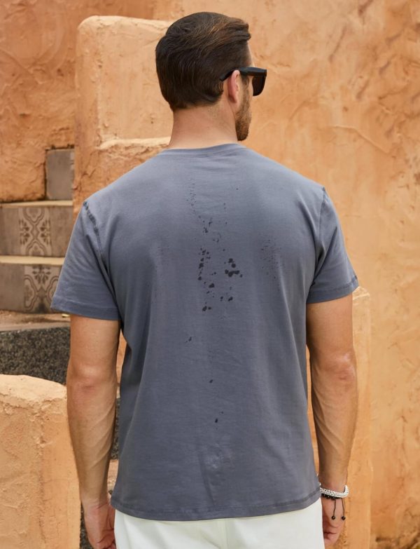 ⁦Men's Fashion Henley Shirts Casual Button Short Sleeve T-Shirt Classic Solid Color Lightweight Cotton Tee Tops⁩ - الصورة ⁦5⁩
