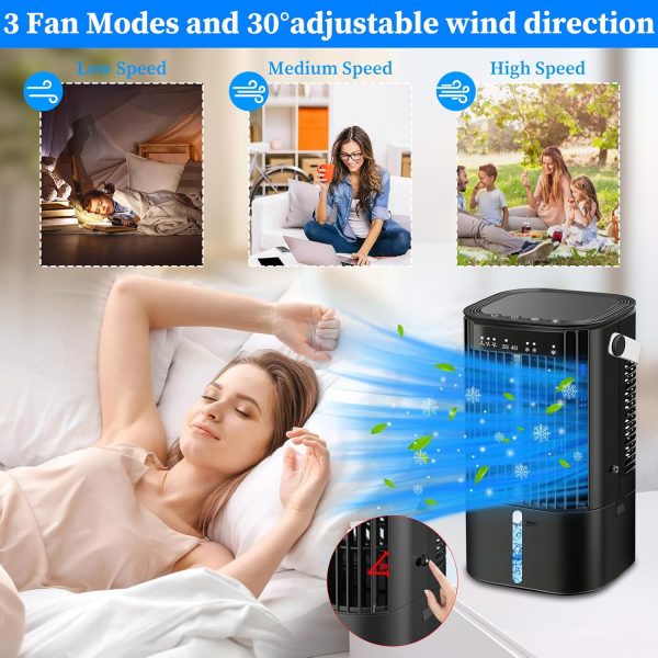 ⁦Upgraded Portable Air Conditioners- Evaporative Air Cooler,Portable AC with 3 Wind Speed & Mist, Mini Cooling Fan Personal Air Conditioner with 7 Night Light & 2-4H Timer for Bedroom Office Home-Black⁩ - الصورة ⁦4⁩