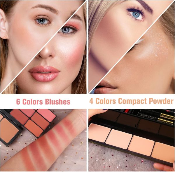 ⁦Professional Makeup Kit for Women Girls Full Kit with Mirror 58 Colors All in One Make up Gift Set Included Eyeshadow,Compact Powder,Blusher,Lipstick,Eyebrow Pencil,Gitter Gel,Eyeliner,Mascara (N)⁩ - الصورة ⁦4⁩