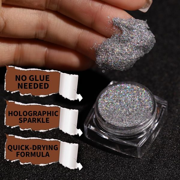 ⁦MAKINGTEC Holographic Glitter Gel - Sparkling Face & Body Makeup for Festivals, Parties | Hair-Friendly, Long-Lasting Shine (Grey)⁩ - الصورة ⁦2⁩
