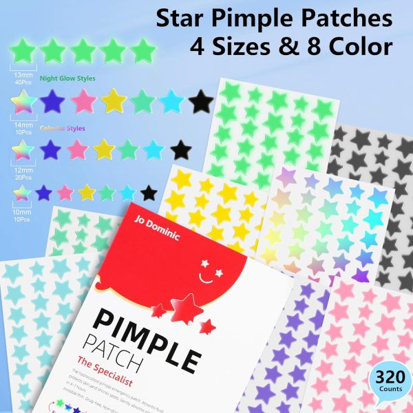 ⁦Star Face Patches for Removing Pimples, 4 Pack of 320 Acne Patches, Hydrocolloid Patches to Cover Up Pimples and Blemishes, Adhesive for Acne Blemishes⁩ - الصورة ⁦2⁩
