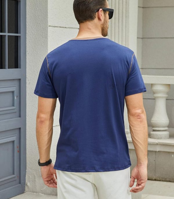 ⁦Men's Casual Henley Shirts Classic Button Cotton Short Sleeve T-Shirt Summer Basic Solid Lightweight Tees Tops⁩ - الصورة ⁦5⁩