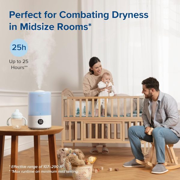 ⁦LEVOIT Dual 200S Smart Humidifiers for Bedroom, Top Fill, Customize Humidity for Home, Baby Nursery & Plants with Humidistat, Essential Oil Diffuser, Schedule, Timer, APP & Voice Control, 3L, Blue⁩ - الصورة ⁦5⁩