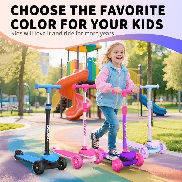 ⁦BELEEV A8 Scooter for Kids Ages 3-12, 3 Wheel Folding Scooter for Toddlers Girls Boys, LED Light-Up Wheels, 4 Adjustable Height, Lean to Steer, Extra Wide Wheels, Three Wheel Kick Scooter for Children⁩ - الصورة ⁦7⁩