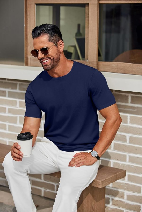 ⁦COOFANDY Mens Knit T-Shirts Casual Crewneck Short Sleeve Shirts Summer Tops Basic Pullover Tees⁩ - الصورة ⁦4⁩