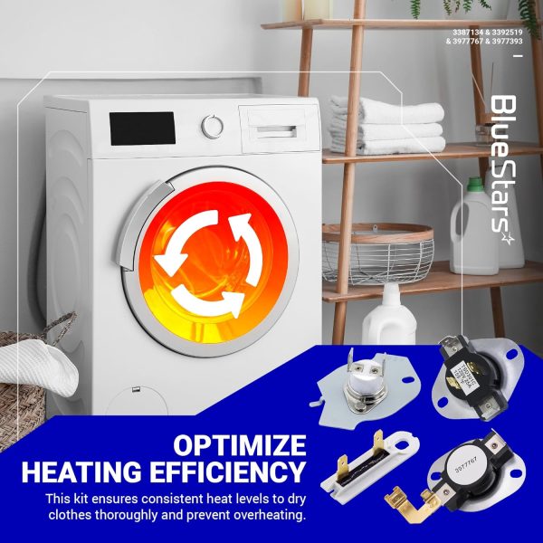 ⁦BlueStars [LIFETIME WARRANTY] 3387134 Cycling Thermostat 3392519 Dryer Thermal Fuse 3977393 Thermal Cut-off Switch 3977767 High-limit Thermostat Kit - Compatible with Whirlpool Kenmore Maytag Dryers⁩ - الصورة ⁦6⁩