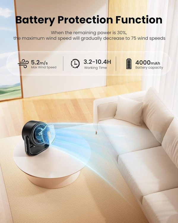 ⁦Gaiatop Desk Fan for Bedroom, Ultra Quiet Table Battery Powered Fan 7.7 Inch, Touch Control 4000mAh, Strong Airflow 5 Speeds Rechargeable Desktop for Office Bedside Dorm Home, Gift for Women Men Black⁩ - الصورة ⁦4⁩