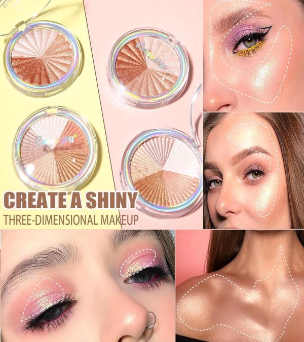 ⁦Azonee Shimmer Highlight Palette, Highlighter Palette for Face Cheek, Facial Bronzers Illuminator Bright 8 Color Baked Powder, Glow Metallic Glitter Brighten- Shape, Contour & Highlight Face⁩ - الصورة ⁦4⁩
