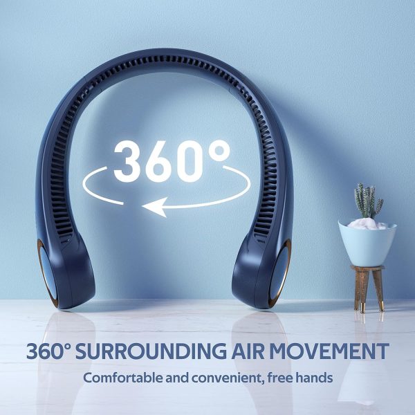 ⁦Portable Neck Fan, Hands Free Bladeless Fan, 360° Cooling Personal Fan,Wearable Quiet Fan for Outdoor Indoor, Birthday Gifts for Men Women Mom Dad, 4000mAh Battery USB Rechargeable, 3-Speeds(Blue)⁩ - الصورة ⁦2⁩