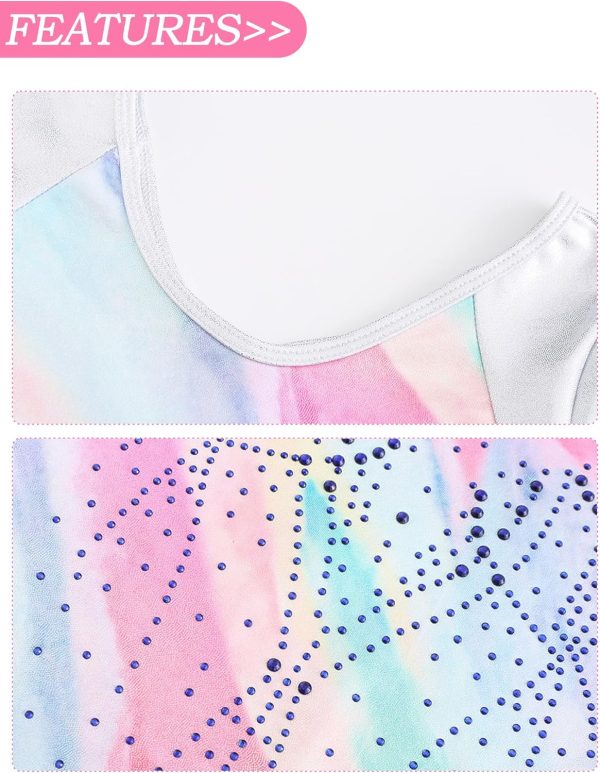 ⁦SEAUR Girls Long Sleeve Gymnastics Leotards with Shorts Sparkly Dance Athletic Outfits 3 Piece⁩ - الصورة ⁦4⁩