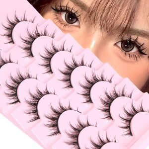 SWIUKPHE Manga Lashes, Natural Look False Eyelashes Anime Lashes, Mink 3D Volume Eyelashes Pack Cosplay Fake Eyelashes Look Like Individual Cluster, 7 Pairs