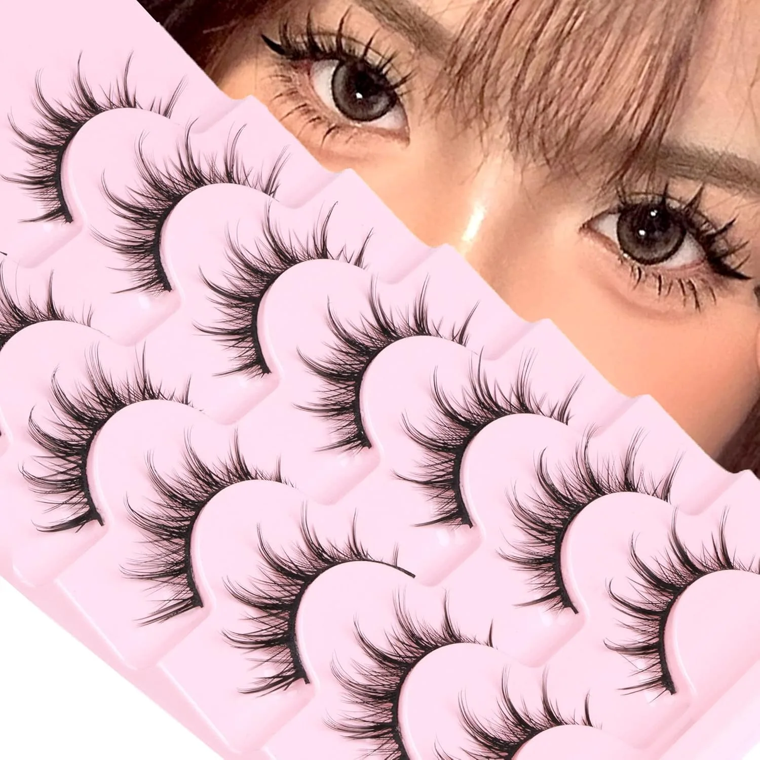 SWIUKPHE Manga Lashes, Natural Look False Eyelashes Anime Lashes, Mink 3D Volume Eyelashes Pack Cosplay Fake Eyelashes Look Like Individual Cluster, 7 Pairs