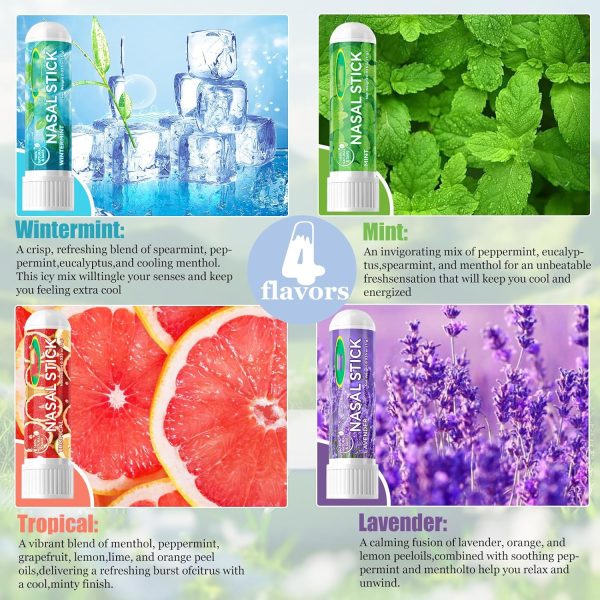 ⁦4 Pack Nasal Stick, Naturals Nasal Inhaler Pen, Scented Sticks for Essential Oils, Quick Help of a Blocked Nose, Improves Breathing and Increases Focus⁩ - الصورة ⁦3⁩