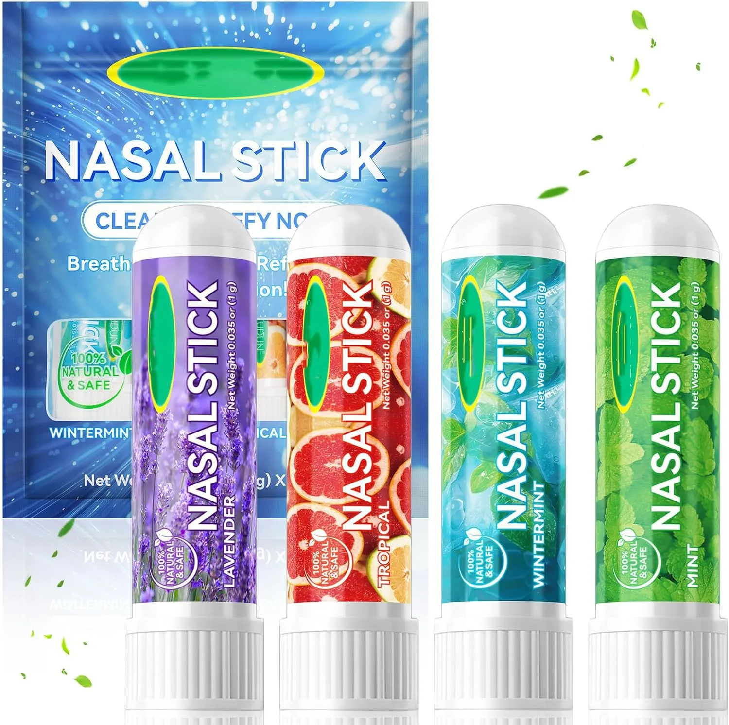 4 Pack Nasal Stick, Naturals Nasal Inhaler Pen, Scented Sticks for Essential Oils, Quick Help of a Blocked Nose, Improves Breathing and Increases Focus