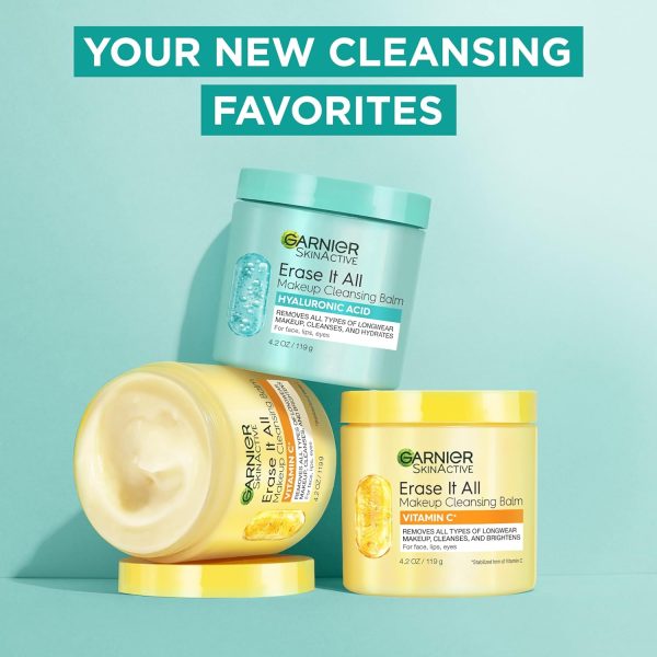 ⁦Garnier Erase It All Makeup Cleansing Balm with Hyaluronic Acid, Replumping Facial Cleanser and Makeup Remover, 4.2 Oz⁩ - الصورة ⁦6⁩