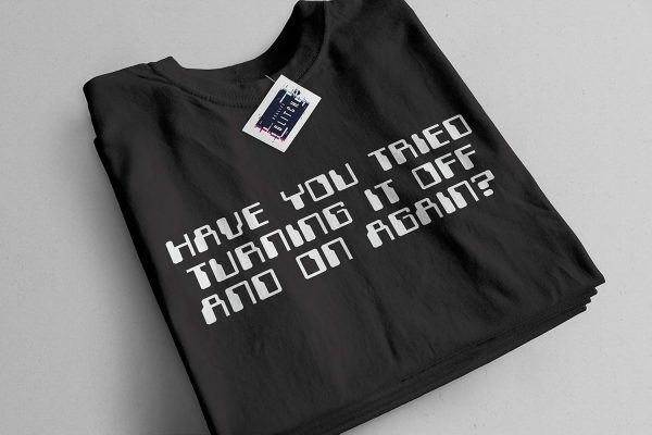 ⁦Reality Glitch - Men's Have You Tried Turning It Off and On Again T Shirt. Funny Computer/Coding T Shirt. Short Sleeve, Regular Fit, Comfortable & Long Lasting Design.⁩ - الصورة ⁦6⁩