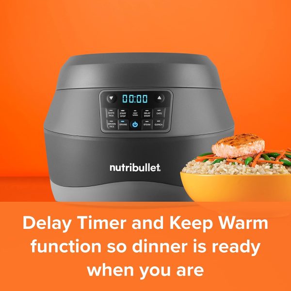 ⁦Nutribullet EveryGrain 10 Cup Pre-Programmed Rice Cooker - Non-Stick Removable Cooking Bowl - Multiple Grain Settings - Keep Warm Setting - Includes Measuring Cup, Spatula & Steaming Basket - 600W⁩ - الصورة ⁦8⁩