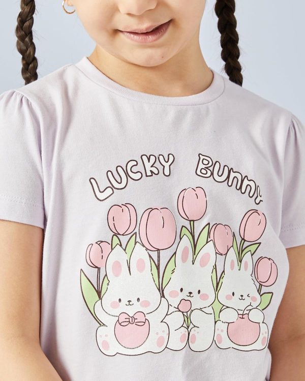 ⁦REDTAG Girls Bunny Placement Print T Shirt⁩ - الصورة ⁦4⁩