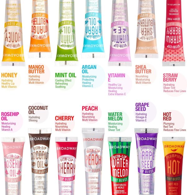 ⁦Ruby Kisses Broadway Vita-Lip Clear Lip Gloss (10 Pack), Ultra-Hydrating & Soothing Formula with Vitamins, High-Shine Non-Sticky Finish Lip Balm with Mint, Rosehip, Coconut, Mango, Argan, Honey, Shea⁩ - الصورة ⁦9⁩