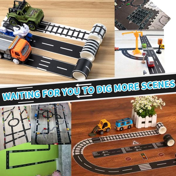 ⁦TORMEN Road Sticker Rolls Cars Track and Train Sets Sticker Perfect to Develop Your Kids Imagination and Memory, Play and Gifts for Children Toys (2 Road + 4 Curves + 4 Traffic Signs）⁩ - الصورة ⁦6⁩