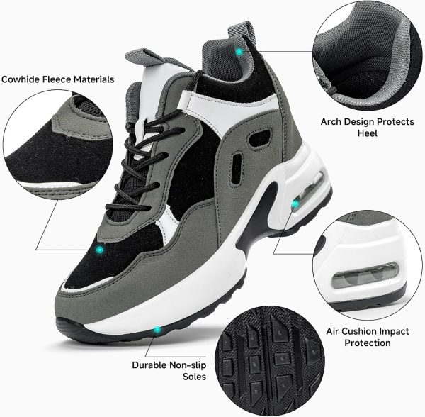 ⁦MrToNo Women's Hidden Wedge Sneakers High Top Lace Up Lightweight Walking Shoes Slip Resistant Fashion Air Cushion Sneakers⁩ - الصورة ⁦2⁩