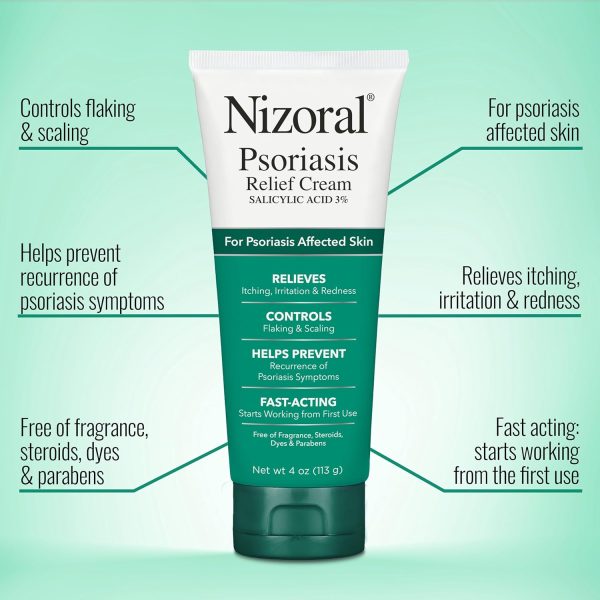 ⁦Nizoral Psoriasis Relief Cream- Relieves Itching, Irritation & Redness and Controls Flaking and Scaling with Maximum Strength Medicine (Salicylic Acid 3%), 4 Fl Oz⁩ - الصورة ⁦3⁩