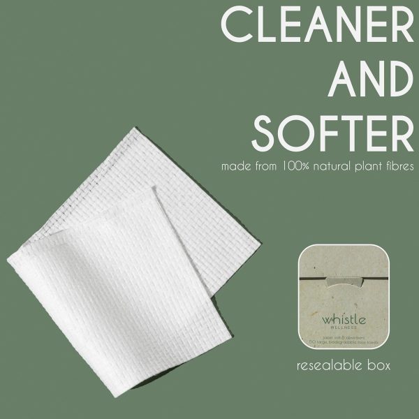 ⁦Whistle Wellness™ Disposable Face Towel - Soft Biobased Super Absorbent Face Towels - 10"×12" Dry Face Wipes for Sensitive Skin - Makeup Remover Face Wipes - Resealable Box - 50 Count (1 Pack)⁩ - الصورة ⁦4⁩