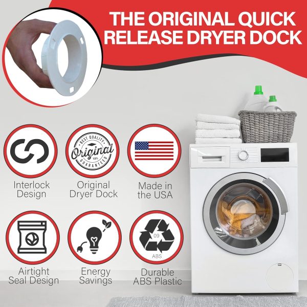 ⁦Dryer Dock The Original Dryer Vent Quick Release - Two-Piece Dryer Hose Quick-Connect, Twist & Lock Tight, Fits 4 Inch Tubes,White⁩ - الصورة ⁦4⁩
