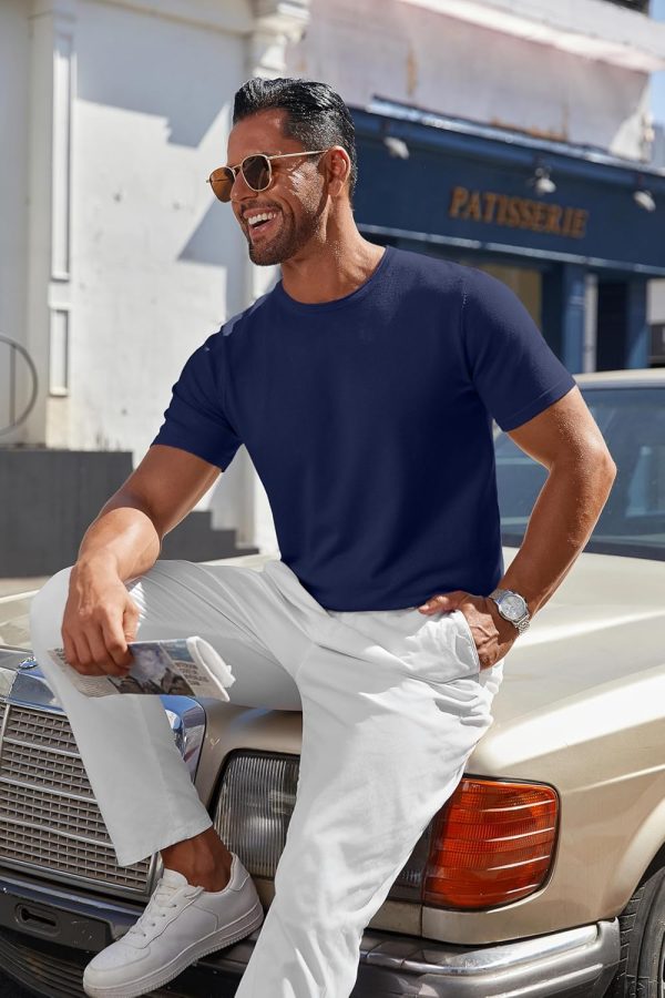 ⁦COOFANDY Mens Knit T-Shirts Casual Crewneck Short Sleeve Shirts Summer Tops Basic Pullover Tees⁩ - الصورة ⁦8⁩