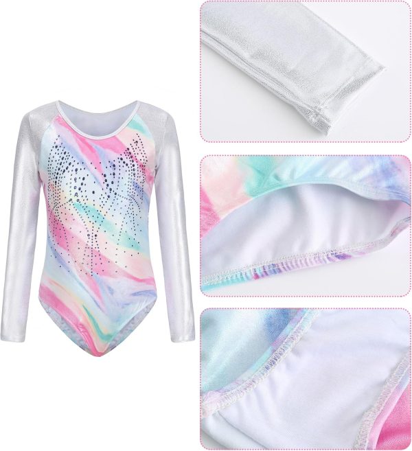 ⁦SEAUR Girls Long Sleeve Gymnastics Leotards with Shorts Sparkly Dance Athletic Outfits 3 Piece⁩ - الصورة ⁦5⁩