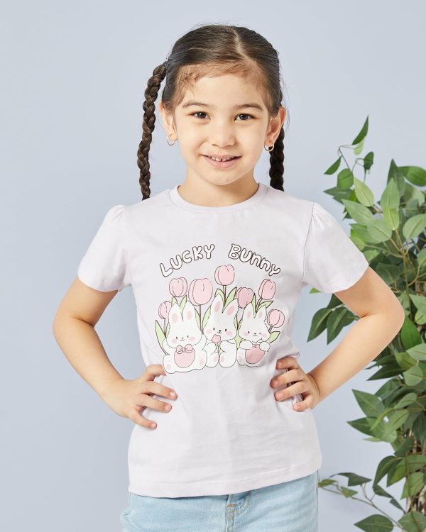 ⁦REDTAG Girls Bunny Placement Print T Shirt⁩ - الصورة ⁦2⁩