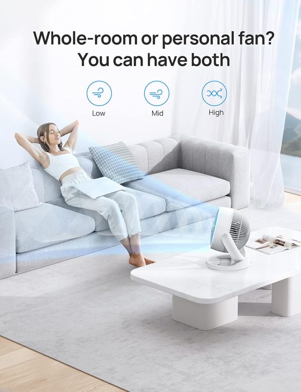 ⁦Dreo 11.8" Air Circulator Fan, Desk Fan, 70ft Whole Room Air Circulation, Table Fan, 120° adjustable tilt, 3 Speed, 28db Low Noise, Quiet, Portable Fan for Bedroom, Office, Kitchen, Home, White⁩ - الصورة ⁦4⁩