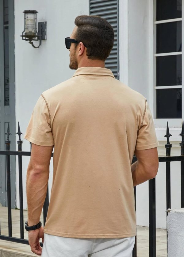 ⁦Men's Fashion Polo Shirts Classic Short Sleeve Lightweight Button Cotton T-Shirt Casual Golf Tee Tops with Pocket⁩ - الصورة ⁦4⁩