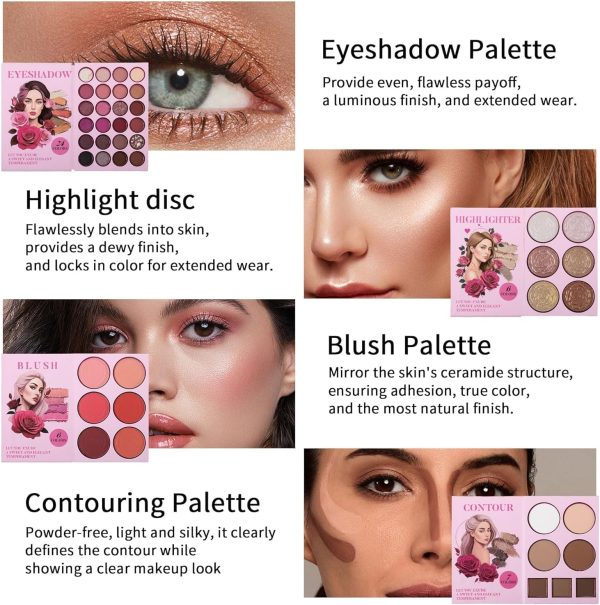 ⁦Azonee Foldable Makeup Palette Set, High-Chroma Eye Makeup Palette, Portable and Long-Lasting | Contour Blush Highlight Eyeshadow, 43 Shades for A Variety of Looks, Cosmetics Gift Set⁩ - الصورة ⁦5⁩