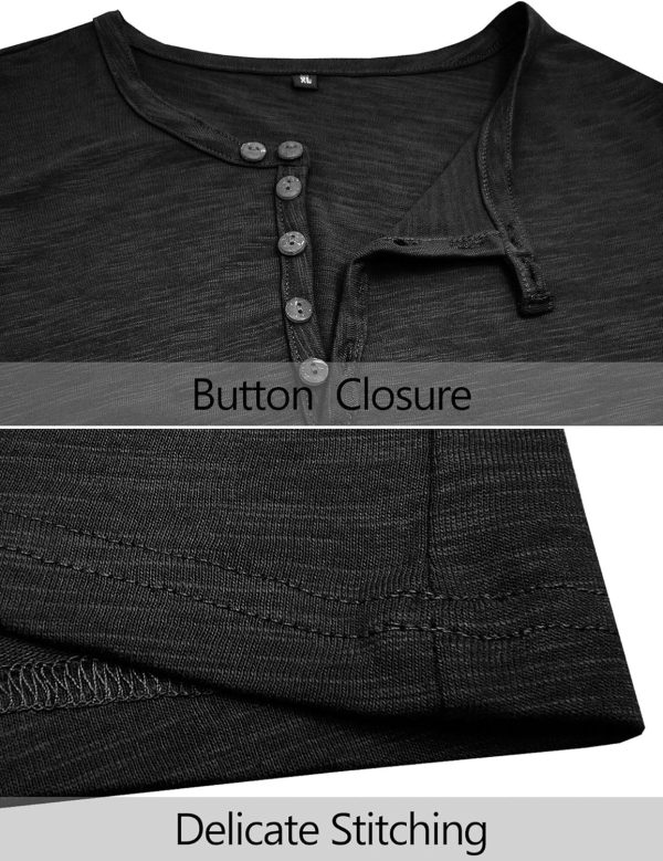 ⁦Men's Slub Henleys T-Shirt Short Sleeve Shirt Lightweight Top Relaxed Cotton Casual Top Buttons Placket Round Neck Shirts Tee Basic Tops Solid Henley Shirt⁩ - الصورة ⁦4⁩