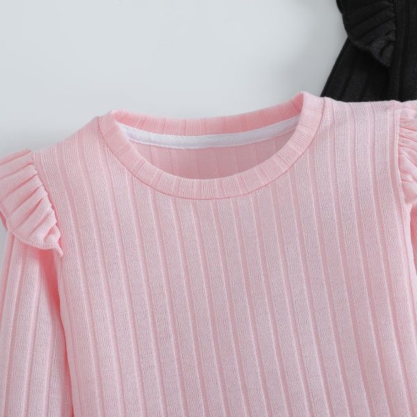 ⁦Xumplo Toddler Girl Long Sleeve Ruffle T-Shirt Children Crew Neck Ribbed Top Blouse Girls 2-Pack Tees Clothes⁩ - الصورة ⁦3⁩