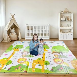 200x180x2CM Thick Baby Play Mat, Colorful Foam Kids Crawling Mat, Large Foldable with Travel Bag,Waterproof and Easy to Clean Double-Sided Baby Rug Mat for Bedroom and Living Room (Animal Print)