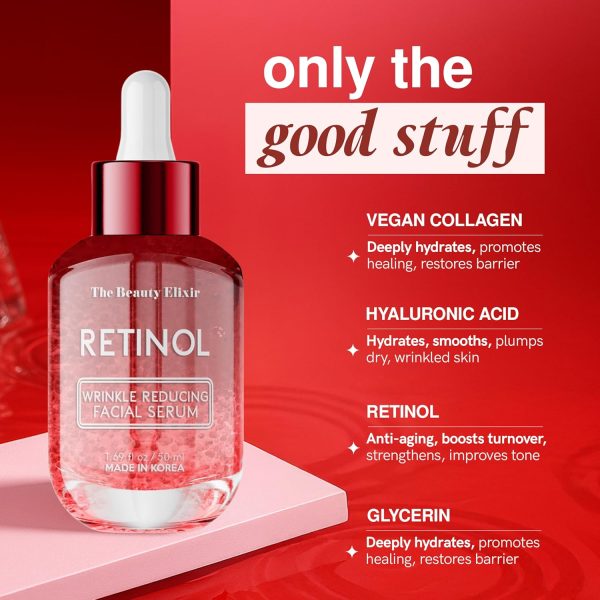⁦The Beauty Elixir Retinol Serum For Face - Dermatologist Tested, Anti-Aging, Fine Lines & Wrinkles & Post-Acne Marks Treatment - Clean Beauty, Cruelty-Free Korean Skin Care for All Skin Types - 1.69oz⁩ - الصورة ⁦4⁩