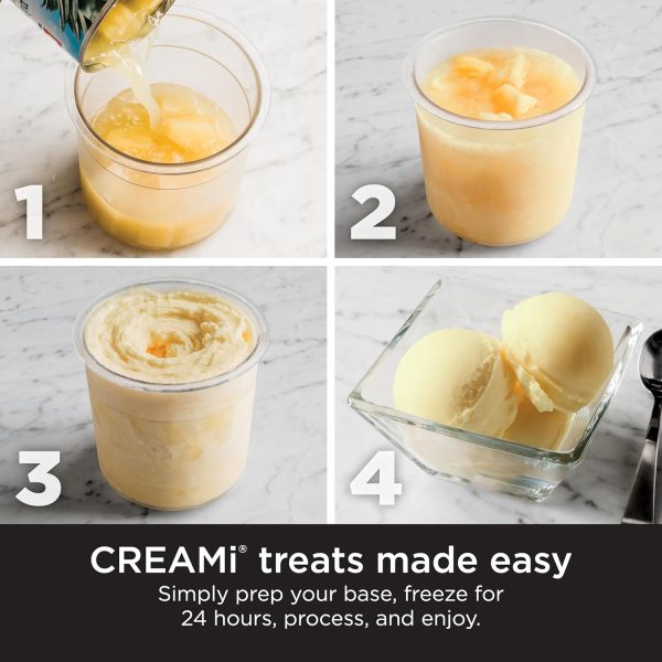 ⁦Ninja NC301 CREAMi Ice Cream Maker, for Gelato, Mix-ins, Milkshakes, Sorbet, Smoothie Bowls & More, 7 One-Touch Programs, with (2) Pint Containers & Lids, Compact Size, Perfect for Kids, Silver⁩ - الصورة ⁦7⁩