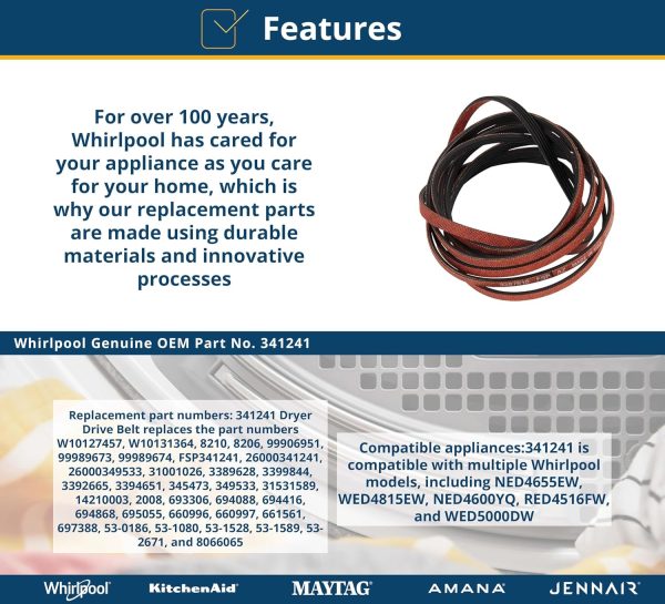 ⁦Whirlpool 341241 Dryer Drum Belt, white⁩ - الصورة ⁦6⁩