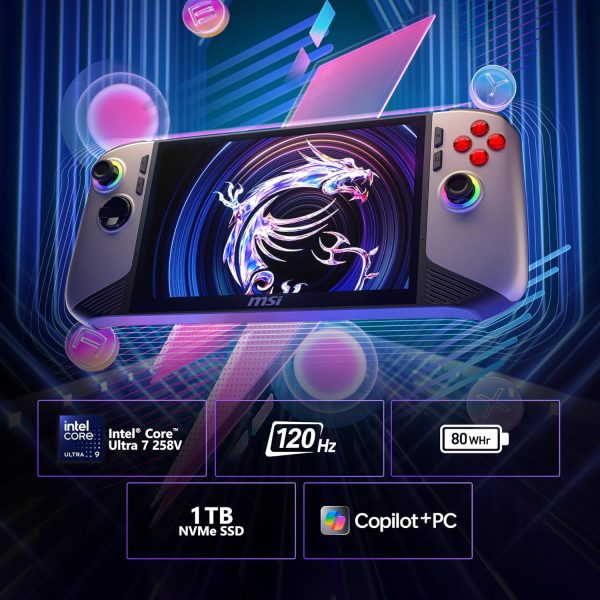 ⁦MSI Claw PC Gaming Handheld: Intel Ultra 7-258V, 8" FHD 120Hz Display, 32GB LPDDR5, 1TB NVMe SSD, MicroSD Card Reader, Thunderbolt 4, Win 11 Home: Black 8 AI+ A2VM-001US⁩ - الصورة ⁦3⁩