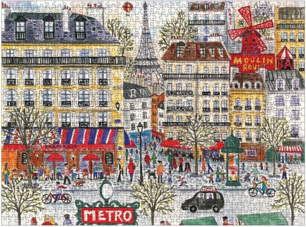 ⁦Galison Michael Storrings Paris Puzzle, 1,000 Pieces, 20”x27” – Fun and Challenging – Piece Together a Charming Paris Scene Complete with The Metro, Cafes, Shops, and The Iconic Eiffel Tower, 1000⁩ - الصورة ⁦3⁩