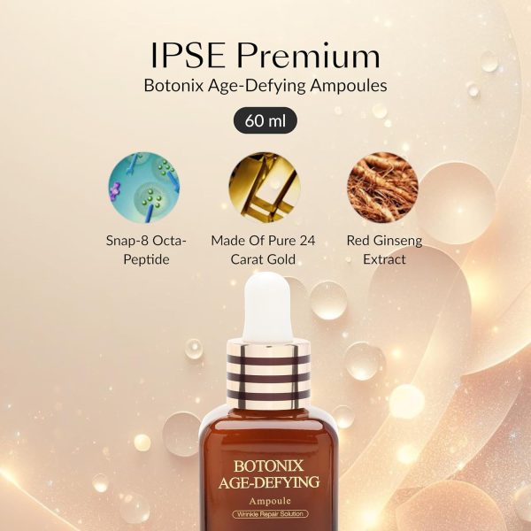 ⁦IPSE Premium Botonix Ampoule Face & Neck Serum 60ml - Korean Skin Care Anti Aging Facial Brightening Serum - Reduce Fine Line, Wrinkle with SNAP-8 Complex & 24k Gold⁩ - الصورة ⁦3⁩