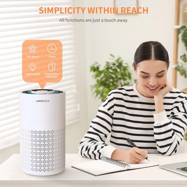 ⁦AIRROMI Air Purifier for Bedroom with HEPA 3-in-1 Filter, Pet Air Purifier for Home Cat Pee Smell, Covers Upto 990 Ft², Quiet 360° intake Air Cleaner for pet hair,allergies,Dust,Smoke A2001 White⁩ - الصورة ⁦9⁩