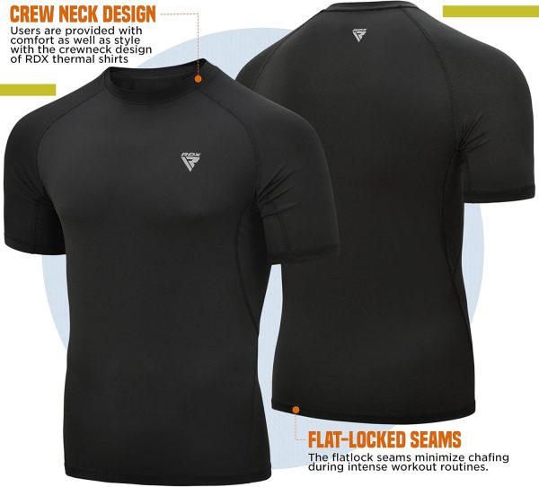 ⁦RDX Rash Guard MMA Compression Shirt, Tank Top Long Sleeve Half Sport Combat Tank Top for Surf, Training, Sparring, Running, Cycling, Sweat Martial Arts, Shirts, Swimming, Men's T-Shirt⁩ - الصورة ⁦2⁩
